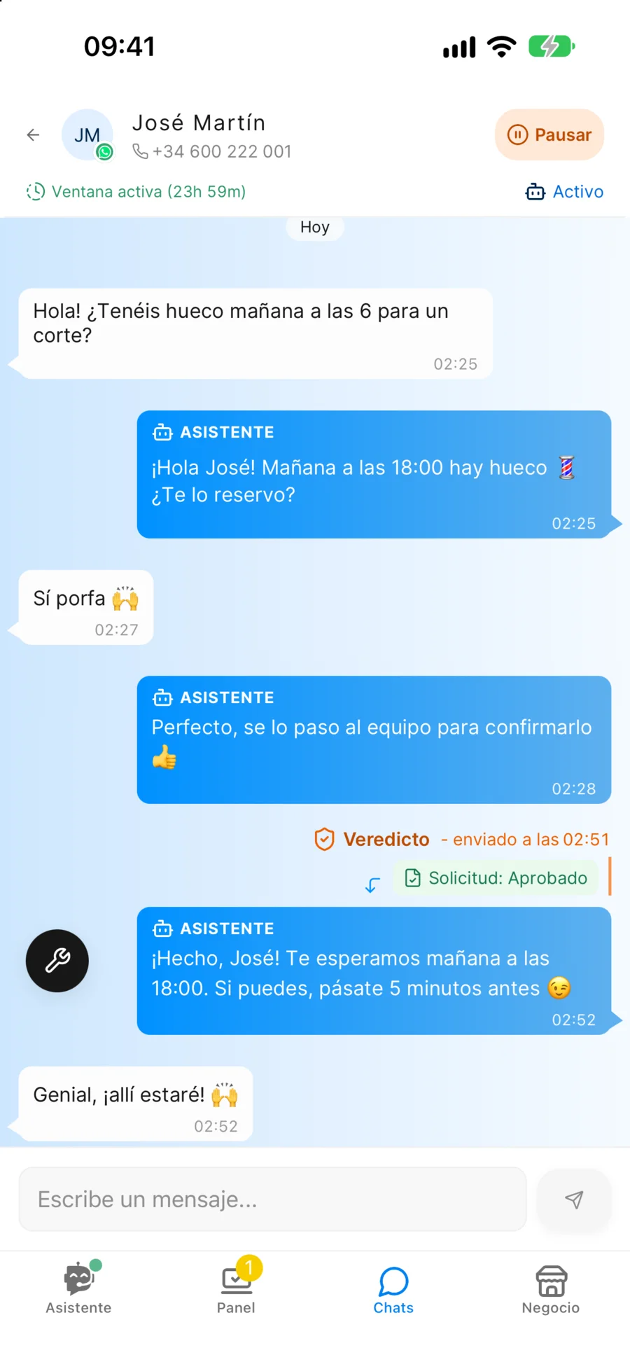Darto's built-in chat with the Pause button so you can reply yourself